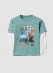 OVS Green long-sleeve pure cotton jersey T-shirt with layered-look sleeves
