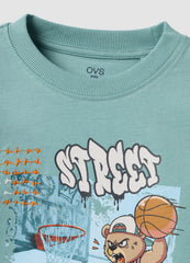 OVS Green long-sleeve pure cotton jersey T-shirt with layered-look sleeves