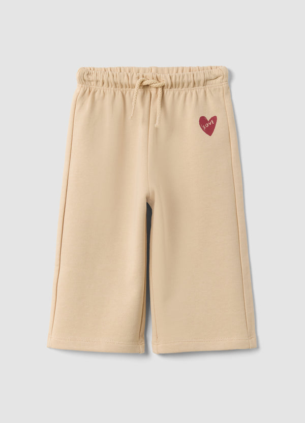 OVS Beige Pure Cotton Trousers With Elasticated Waist And Print For Baby Girl