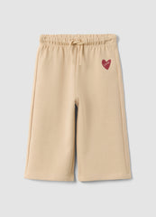 OVS Beige Pure Cotton Trousers With Elasticated Waist And Print For Baby Girl