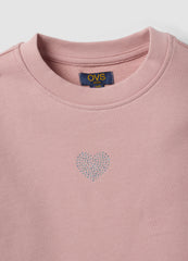 OVS Pink Pure Cotton Crew-Neck Sweatshirt With Heart For Girls