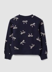 OVS Blue Pure Cotton Sweatshirt With Bow Print And Crew Neck For Girls
