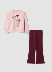 OVS Pink And Red Pure Cotton Set With Puppy Print For Girls