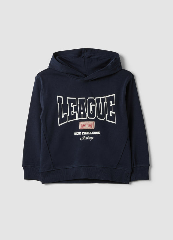 OVS Blue 100% Cotton Hoodie With Front Print For Boys