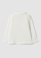 OVS White Stretch Organic Cotton Polo Shirt With Ruffle Detailing For Baby Girl