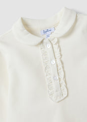 OVS White Stretch Organic Cotton Polo Shirt With Ruffle Detailing For Baby Girl