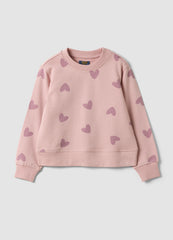 OVS Pink Pure Cotton Sweatshirt With Heart Print And Crew Neck For Girls