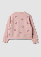OVS Pink Pure Cotton Sweatshirt With Heart Print And Crew Neck For Girls