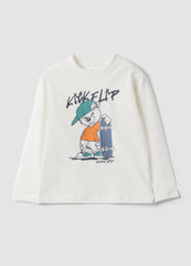 OVS White Pure Cotton Oversized Fit T-Shirt With Skate Print For Boys