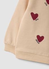 OVS Beige Pure Cotton Crew-Neck Sweatshirt With Heart Print For Baby Girl