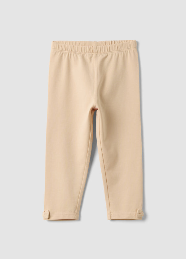 OVS Beige Stretch Organic Cotton Leggings With Bows For Baby Girl