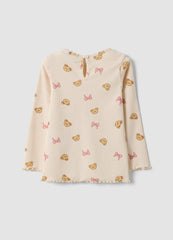 OVS Beige Organic Stretch-Cotton T-Shirt With Teddy Bear Print For Baby Girl