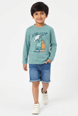 OVS Green Oversized Pure Cotton T-Shirt With Skate Print For Boys