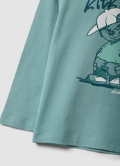 OVS Green Oversized Pure Cotton T-Shirt With Skate Print For Boys