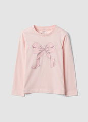 OVS Pink Pure Organic Cotton T-Shirt With Bow Print For Girls