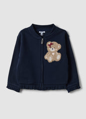 OVS Blue Pure Cotton Sweatshirt With Crew Neck, Zip And Teddy Bear Detail For Baby Girl