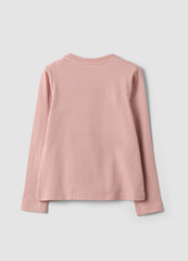 OVS Pink Stretch Cotton T-Shirt With Bow Embroidery For Girls