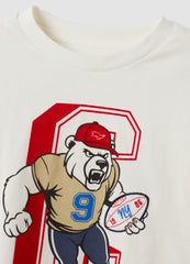 OVS White Pure Cotton Crew-Neck T-Shirt With Bear Print For Boys