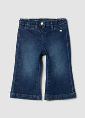 OVS Blue Flared Stretch-Cotton Jeans With Teddy Bear Button For Baby Girl