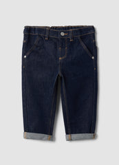 OVS Dark Blue Stretch Cotton Denim Jeans With Turn-Up Cuffs For Baby Boy