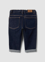 OVS Dark Blue Stretch Cotton Denim Jeans With Turn-Up Cuffs For Baby Boy