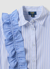 OVS Blue Striped Girls’ Shirt With Ruffle Detail And Classic Collar