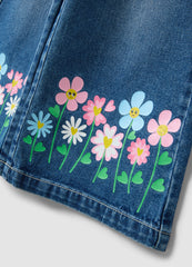 OVS Blue Wide-Leg Pure Cotton Jeans With Floral Print For Girls