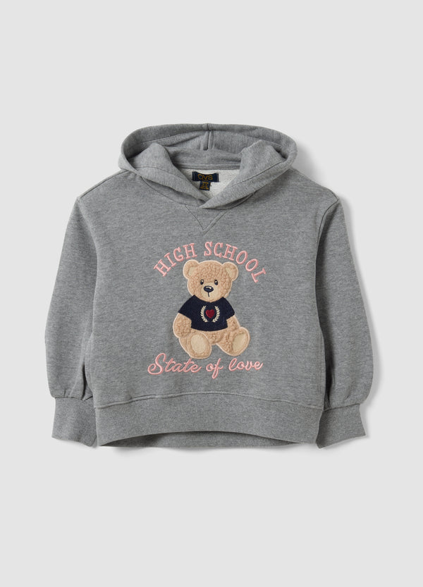 OVS Grey Cotton-Viscose Blend Sweatshirt With Embroidered Teddy Bear For Girls