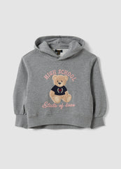 OVS Grey Cotton-Viscose Blend Sweatshirt With Embroidered Teddy Bear For Girls