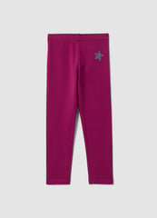 OVS Purple and black stretch organic cotton leggings with star for girls