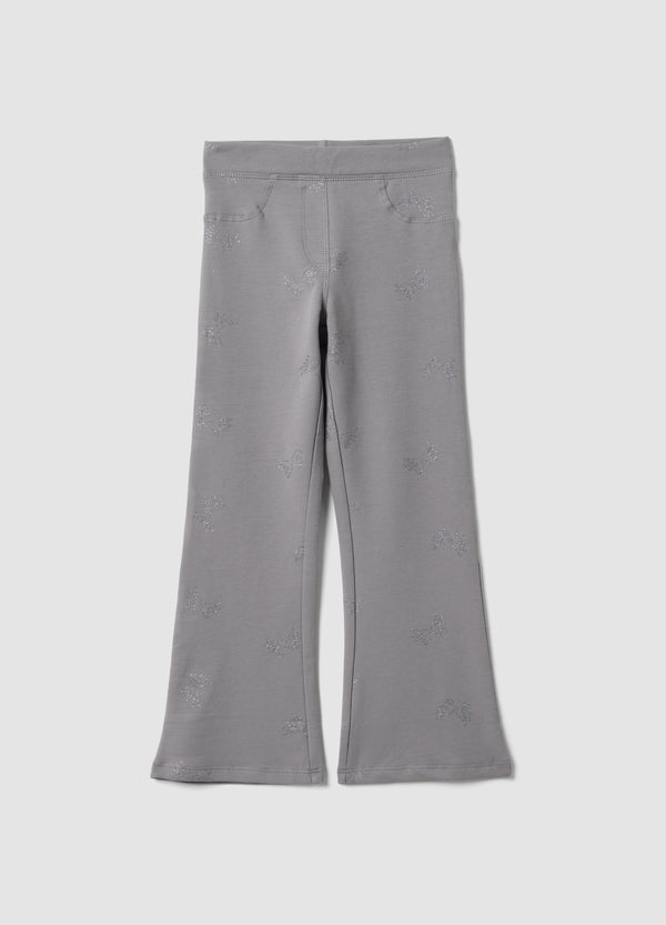 OVS Grey flared treggings in stretch organic cotton with glitter wings