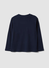 OVS Blue Cotton And Viscose Blend T-Shirt With College Print For Boys