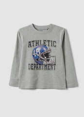 OVS Grey Cotton-Viscose Blend T-Shirt With College Print For Boys