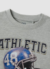 OVS Grey Cotton-Viscose Blend T-Shirt With College Print For Boys