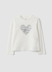 OVS White pure organic cotton girls’ T-shirt with heart print
