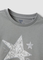 OVS Grey organic cotton T-shirt with front print for girls