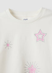 OVS White pure organic cotton T-shirt with star print for girls