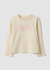 OVS Beige pure organic cotton T-shirt with front print for girls