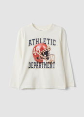 OVS White Cotton And Viscose Blend T-Shirt With Collegiate Print For Boys