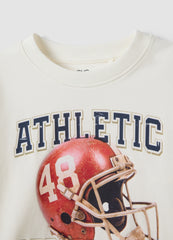 OVS White Cotton And Viscose Blend T-Shirt With Collegiate Print For Boys