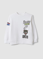 OVS White cotton-blend crew-neck racing print sweatshirt for boys