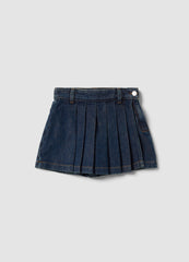 OVS Blue denim skort in pure cotton with pleats for girls