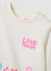 OVS White Stretch Cotton Girls’ T-Shirt With Floral Motif
