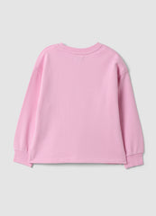 OVS Pink pure cotton crew-neck sweatshirt with heart print for girls
