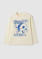OVS White oversized T-shirt in 100% organic cotton with racing print for boys