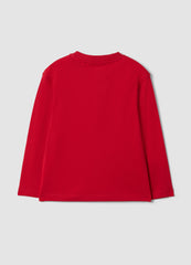 OVS Red oversized pure organic cotton T-shirt with racing print for boys