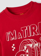 OVS Red oversized pure organic cotton T-shirt with racing print for boys