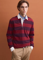 OVS Red pure cotton striped long-sleeve rugby polo, regular fit