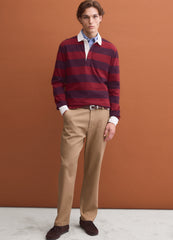 OVS Red pure cotton striped long-sleeve rugby polo, regular fit