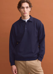 OVS Navy stretch polo-collar sweatshirt with a relaxed fit